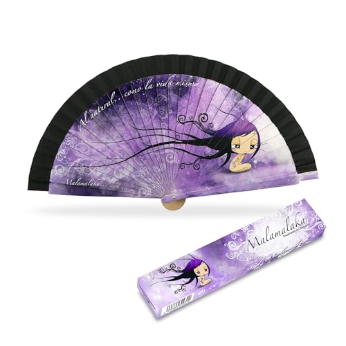 Malamalaka |Abanico De Madera Ilustrado con Diseño Original | Abanico para Ocasión con Estilo | Original | Tamaño de 23 cm | Fácil De Utilizar | Exclusivos para Regalo | Mandala Negro