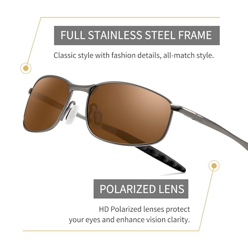 Image of SUNGAIT Mens Narrow Polarized Sunglasses Metal Frame Small Rectangle Retro Durable UV400 Protection