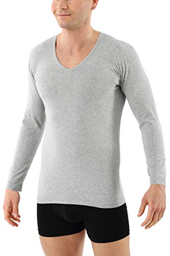 ALBERT KREUZ Men's Longsleeve Undershirt Organic Stretch Cotton v-Neck Gray S