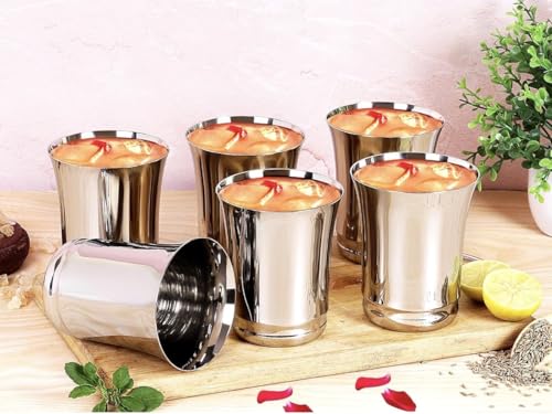 Image of Glass Set | Premium Heavy Guage | Silver Mirror Polish | Break Resistant | Gifting Item | 350ml | Set of 6 (Pari Polished)