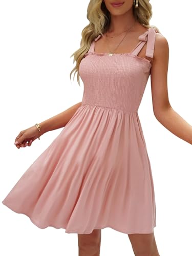 Image of Womens Summer Casual Dresses Spaghetti Strap Smocked Mini Dress