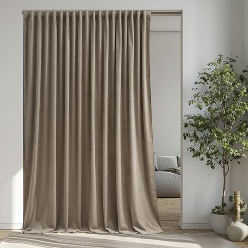 Image of Camel Beige Sliding Door Curtains - Super Soft Velvet Thermal Insulated Drapes Luxury Back Tab Privacy Room Dividers for Living Room Theater Store Office, W100 x L96, 1 Panel