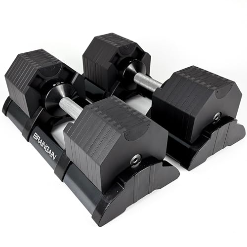 BRAINGAIN Adjustable Dumbbells Pair 40kg | 16-in-1 Weights Set for Home Gym | Smart Click Technology | Save Space, Energy and Time | Octagon Shape