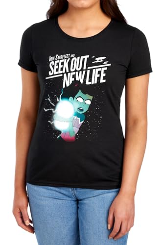 Popfunk Star Trek Lower Deck Seek Out New Life Women's T Shirt, Black, 2X-Large