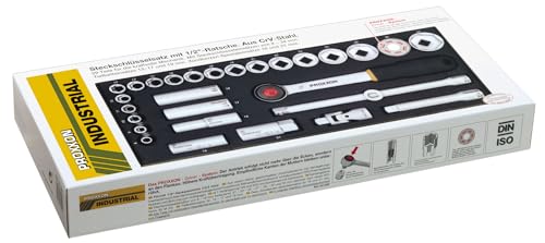 Proxxon 23000 Steckschlüsselsatz Nusskasten mit 12,5mm (1/2") Ratsche 29teiliges Werkzeug-Set mit Stahlkasten