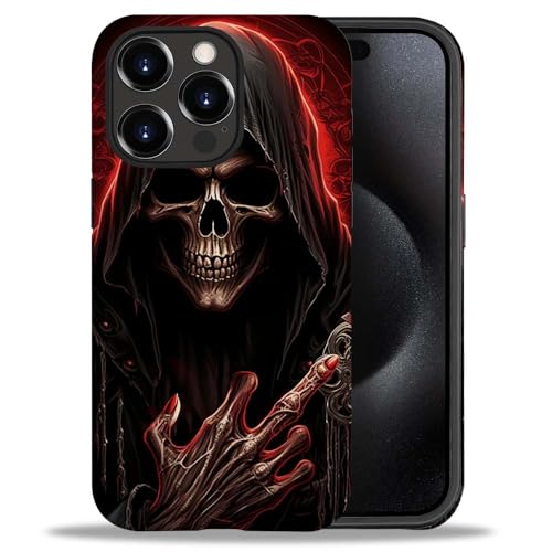 yicomon Compatible with iPhone 15 Pro Max Case, Cool Red Skull Pattern Print Matte Phone Case Durable Fashion Funny Liquid Silicone Case Soft Anti-Scratch Shockproof Protective Cover