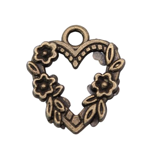 WYSIWYG 10pcs 21x18mm Flowers Heart Charms Antique Bronze Color Zinc