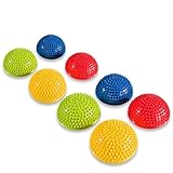 KAWANYO Balance Igel 8er Set – Balancier-Halbkugeln mit Noppen (Ø 16 cm), bis 90 kg belastbar – 2x rot/blau/gelb/grün, PVC, inkl. Nadelventil – für Balance-, Koordinations- & Stabilitätstraining