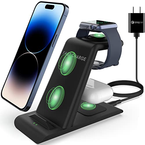 3 in 1 Wireless Charging Station Compatible for Apple Products Multiple Devices iPhone 14 13 12 11 Pro Max/X/XS/XR/8 Plus Apple Watch Ultra 8 7 SE 6 5 4 AirPods pro 2nd / 3rd /2 Fast Wireless Charger