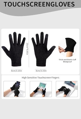 Winter Beanie Hat Scarf Gloves Set for Women, Womens Beanie Long Scarf Neck Warmer Touchscreen Gloves 3 in 1 Set