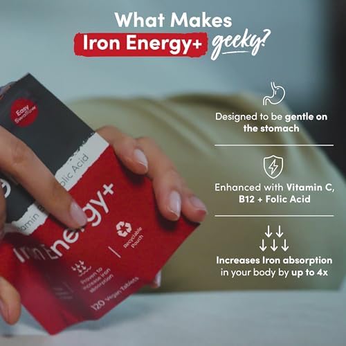 Iron Tablets High Strength - Energy Tablets with Vitamin C, B12 & Folic Acid - 120 Vegan Iron Supplements for Women and Men - 14mg - Enhanced Energy Support & Increased Absorption - UK Made - View 4