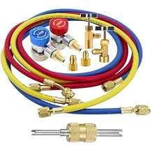 72" AC Refrigerant Gauge Hose Set | Works with R12, R22, R502, R134a | 4000-800 PSI High Pressure | Durable Brass & Rubber | Includes Quick Couplers & Can Tap Valve | Ideal for Automotive HVAC Systems