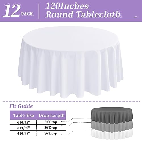12 Pack White Round Tablecloth 120 Inch - Polyester Table Cloth for Round Tables, Premium Circle Tablecloth Linens Washable Fabric Bulk Table Cover for Wedding Party Banquet Restaurant Reception by REWOMC - Image 2