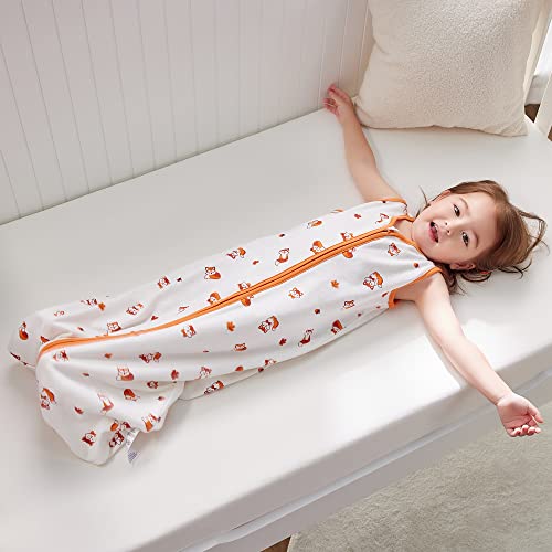 Daysu Cotton Baby Wearable Blanket, Sleeveless Baby Sleep Sack With Two-Way Zipper, Embroidered And Printed Baby Wearable Blanket For Newborn Baby Boys 18-24 Months, 2-Pack, Orange Fox, 0.5 Tog #TOP4