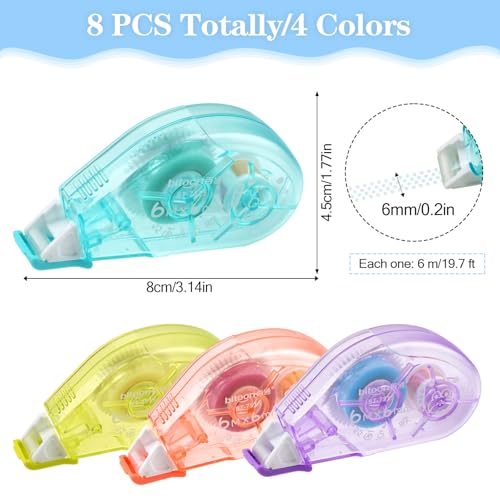 8 Stück Kleberoller, Fotokleber Klebemaus Selbstklebend, Kleberoller Doppelseitig Klebespender für Fotos, Karten, Scrapbook, Basteln, Schule und Büro (4 colors)