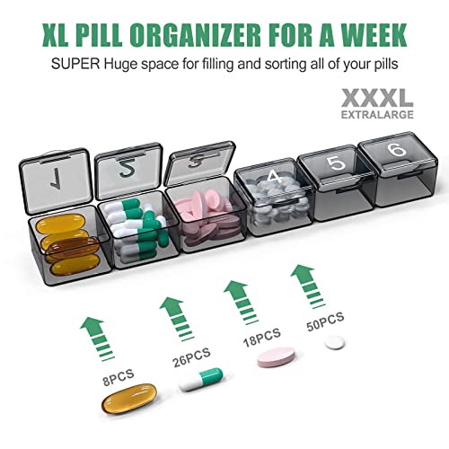 Image of Monthly Pill Organizer Once a Day - 30 Day Pill Organizer Box - Squeeze to Open - Large Compartments Portable Case for Travel, Month Pill Cases Medicine Organizer for Vitamin (Black)