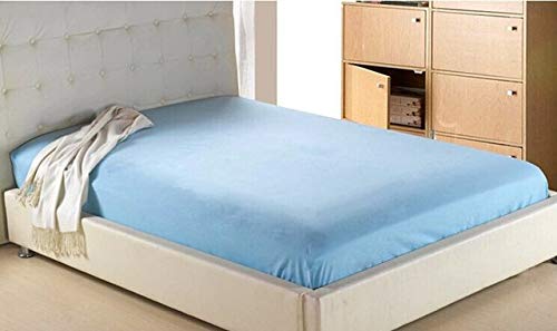LOOMS & LEAVES 100% PERCALE QUALITY POLY COTTON FITTED SHEETS, PILLOW CASES IN (MID BLUE, KING)