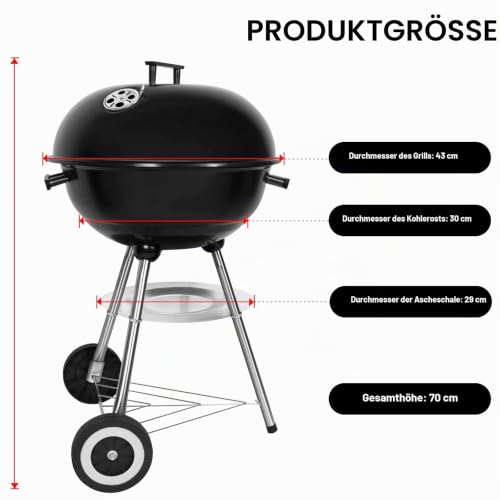 Foto von SunJas Holzkohlegrill Kugelgrill mit Deckel φ 41 cm, Höhe 70 cm, Schwarz