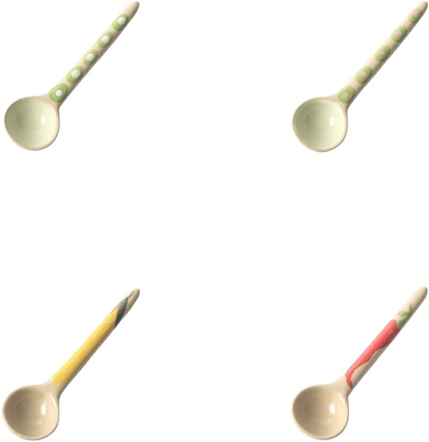 4-PCS hand-painted ceramic afternoon tea and coffee stirring spoon set, long-handled dessert spoons, handcrafted ceramic spoons, coffee spoons, teaspoons, size 4.9*1.3in (12.5*3.5cm) (pointed handle)