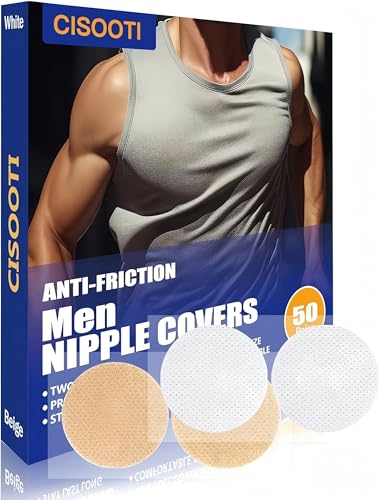 CISOOTI 50 Pairs (100 pieces) Mens Sports Nipple Cover Hide Nipple Cover Nipple Guard Nipple Tape Nipple Patches for Nipple Anti-Chafing and Runners Anti-Chafing - Beige White
