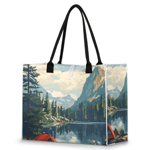 Summer Camping Lake Tote Bag for Women Large Beach Bag Reusable Tote Bags for Work Travel Beach Shopping