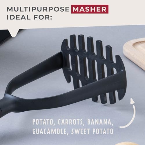 Fackelmann PRO Potato Masher, Plastic, Heat-Resistant, Fruit & Vegetable Baby Food Masher, Large Sturdy Press Plate, Soft Touch Handheld Food Crusher, Ricer, For Jam Vegetables & Fruits, 27 cm