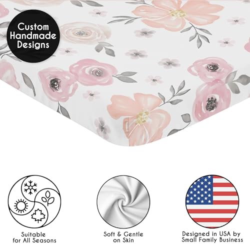Image of Sweet Jojo Designs Baby Mini Crib Sheets (Pink /Grey Boho Floral) for Girls, Infant Nursery, Toddler Room - Fitted Portable Pack and Play Size Mattress Sheet ONLY (Blush, Flower, Bohemian, Elegant)