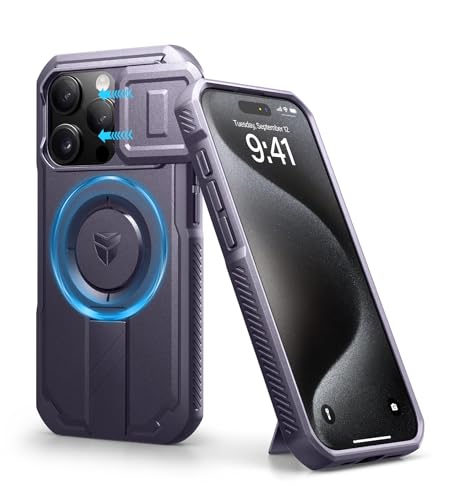 Coque iPhone 15 Pro Antichoc Violette avec Cache Caméra et Aimant MagSafe