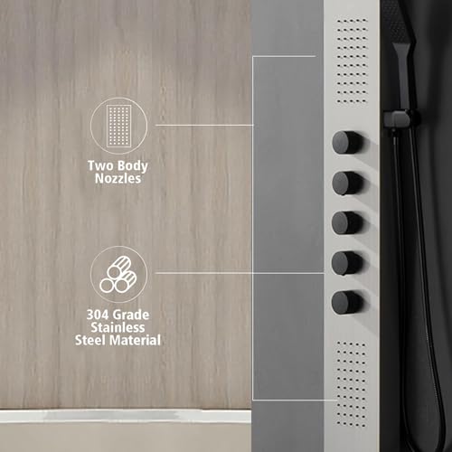 BWE Shower Massage Panel 4 IN 1Multifunction Shower Panel System Stainless Steel Panel with Handheld Wand Wall Mount Shower Column,Brushed Nickel - Thumbnail 3
