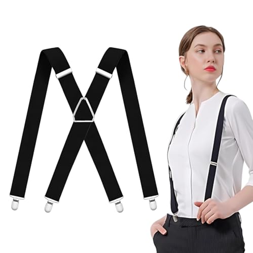 GNALIA Tirantes Para Pantalones Hombre, Elegantes Retro Ajustables, Con Clips Extra Fuertes, Accesorio De Traje Para Business, Fiesta Y Boda, 2.5Cm Ancho, 1 Unidad, Color Negro