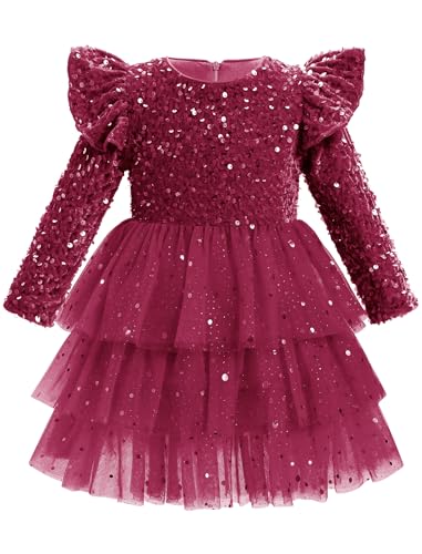 Robe en velours et tulle fille IDOPIP à manches longues pour les fêtes d'hiver