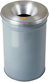 Justrite 26655G Cease-Fire Steel Paper Waste Receptacle with Aluminum Head, 55 Gallon Capacity, 24" OD x 35-1/2" Height, Gray