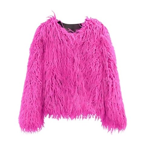 Beziun Little Girls Winter Faux 𝐅𝐮𝐫 Coat 2﹣10 Years Baby Girls Long Sleeve Cardigan Jacket (Hot Pink, 8-9 Years) Cover