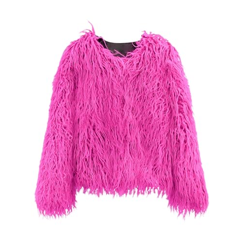 RNTOP Fleece Coats for Kids Sweatshirt Jackets Baby Girls Outerwear Warm Faux Furry Sweater (A2-Hot Pink, 6-7 Years)