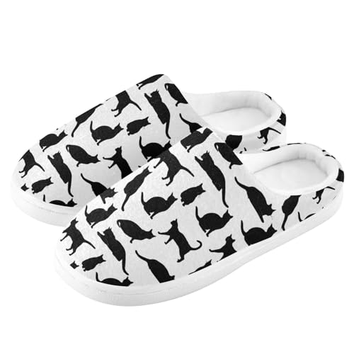 Cute Cat Black and White Slippers for Women Men, Soft House Slippers with Cozy Memory Foam Indoor Outdoor Slippers Size 8/9 23018504