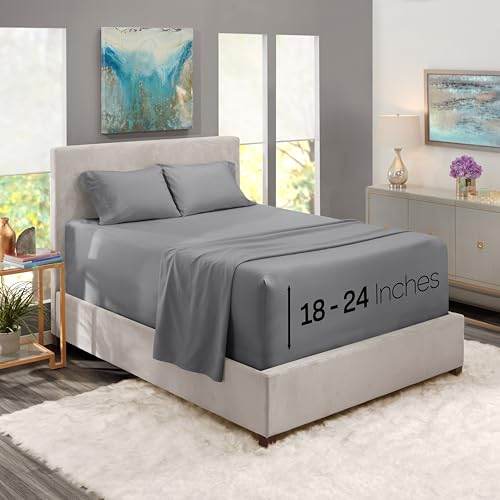 Image of Nestl Full Size Sheet Set, 4 Piece Extra Deep Pocket (18-24 inches), Microfiber, Hotel Luxury, Soft, Breathable, Wrinkle-Free, Easy to Care, Grey