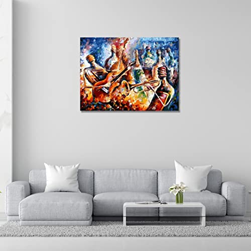 Image of RANGOLI 100% Cotton Stretched Canvas Painting 400 GSM, Framed Bottle Jazz Canvas Abstract Wall Art for Living Room, 3D Paintings for Wall Decor (18 x 30 Inch With Frame)
