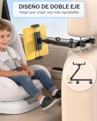 Soporte tablet coche reposacabezas giratorio 360 con brazo extensible ajustable 4