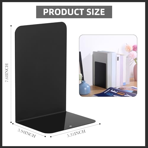 Beeveer 6 Pairs Metal Bookends Book Stopper for Shelves Office Book Holder Library Bookend for Heavy Books Desk Home Bookshelf School (Black) by Beeveer - Image 2
