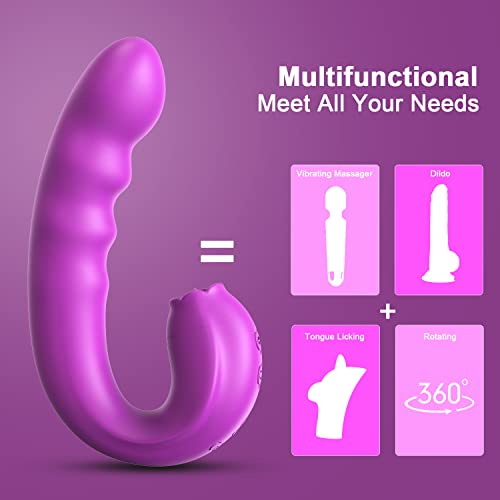 Clitoral Licking Rotating G Spot Vibrator, 3 In 1 Clit Tongue Dildo Vaginal Vibrating Stimulator With 10 Modes, Anal Breast Nipple Massager Butt Plug, Adult Sex Toys For Women Couples #TOP3