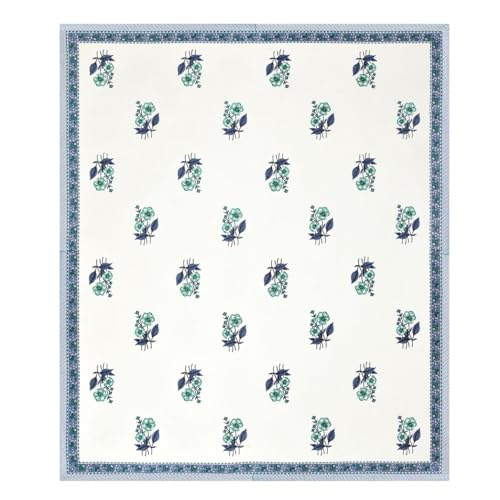Image of Living Roots Ethnic Jaipur Block Print Double Cotton Bedsheet & 2 Pillow Covers, for Mattress Upto 6 inches Thick, No Colour Bleeding, Blue & Green Colour, King Size 90 * 108 inches, 120TC (613-A)