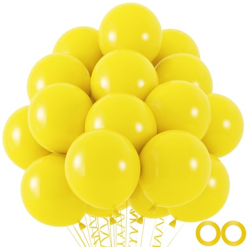 Image of 100pcs Balloons, 12 inch Yellow Latex Balloons Helium Quality for Gender Reveal,Birthday Party, Baby Shower, Honey Bee Party Decoration (with 66ft Ribbon)