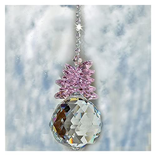 Prisma di Cristallo a Forma di Sfera, acchiappasole, creatore di Arcobaleno, Cristalli Pendenti, prismi, Pendenti, Decorazione per casa, Ufficio e Giardino (1 Pezzo, Rosa, Sfera da 30 mm)