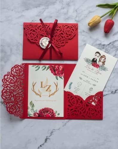 Cylallen 50 sets 4.9x 7 inch Red Rose Laser Cut