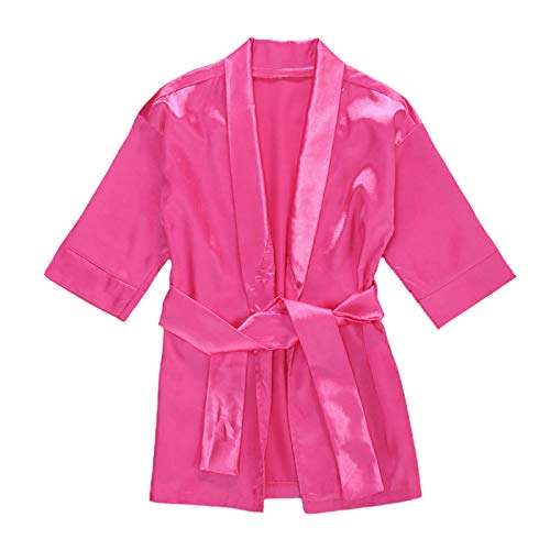 Baby Girl Silk Satin Gown Sleepwear Plain Kimono Robe Toddler Kids Nightwear Outfit (Rose Red, 3-4 Years)
