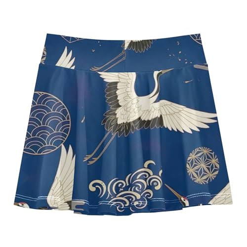 Girls' Shorts Athletic Skorts Elegant Cranes Wings Blue Tennis Skirts Kids Children School 3t2