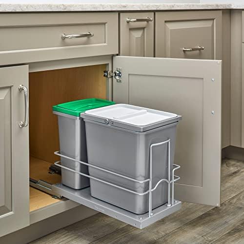Rev-A-Shelf Undermount Pullout 15 Qt Trash Can & 8 Qt Recycle Bin w/Soft-Close Slides, Reduced Depth & Reduced Height, 5SBWC-815S-1