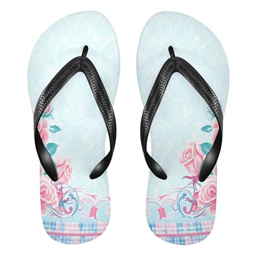Burbuja Floral on Blue Flip Flops for Women Men, Soft Thong Sandals Rubber Slippers for Pool Beach Essentials