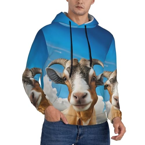 Men'S Hoodies Pullover Blue Sheep Print Print Hooded Sweatshirt Long Sleeve Hoodie Casual Tops With Pocket