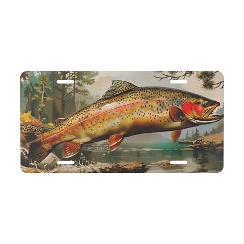 Brook Trout License Plate Decorative .Metal Car Plate .Vanity Tag .Aluminum Noverlty License Plate Waterproof Colorfast 12×6 Inch